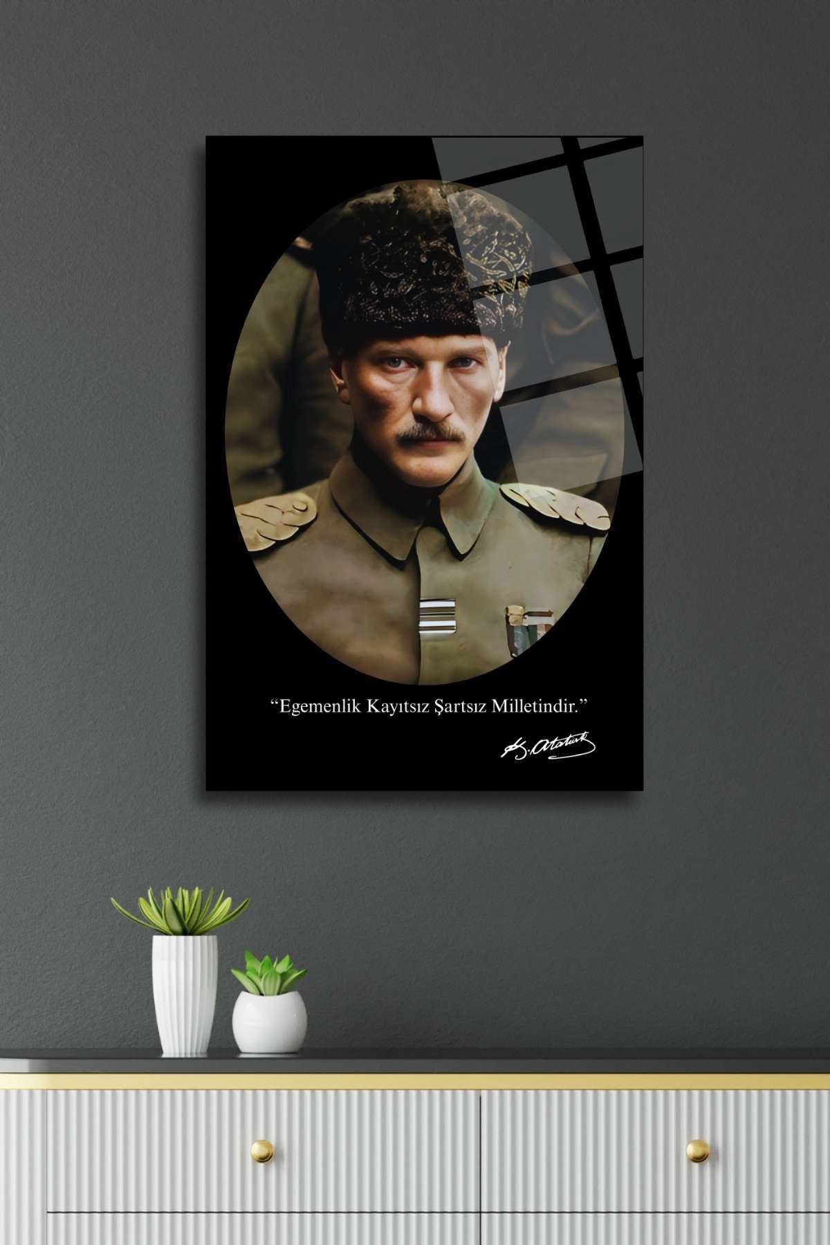 Atatürk Cam Tablo 344 "Egemenlik Kayıtsız Şartsız Milletindir."