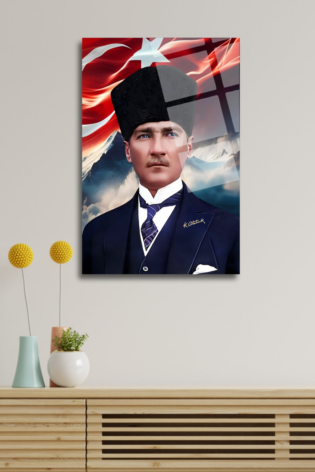Mustafa Kemal Atatürk Cam Tablo 52 - 60 x 90