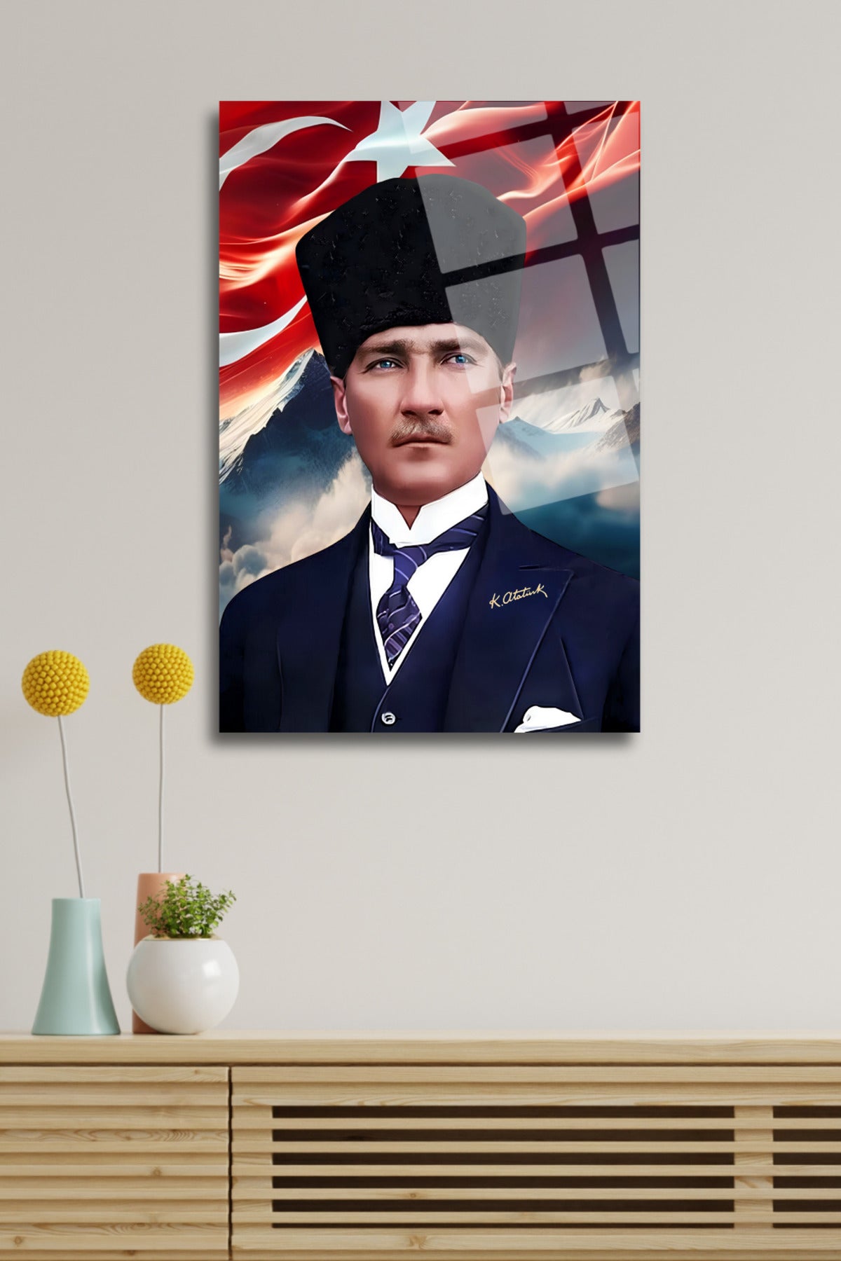 Mustafa Kemal Atatürk Cam Tablo 52 - 60 x 90