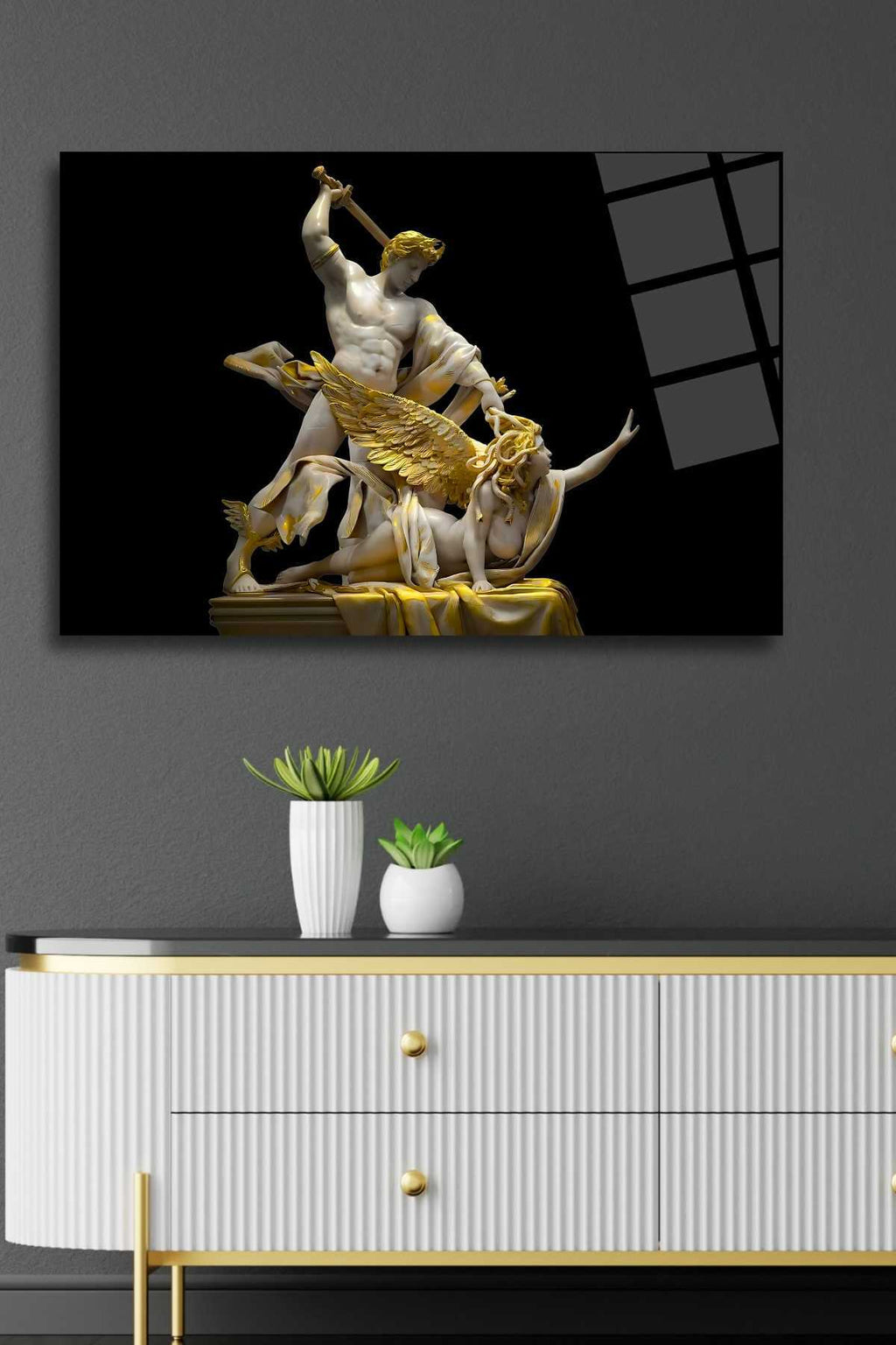 Medusa ve Perseus Yatay Cam Tablo HMDS0382