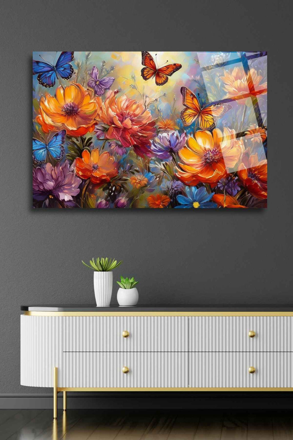 Kelebekler ve Çiçekler , Cam Tablo 250 - 60 x 90