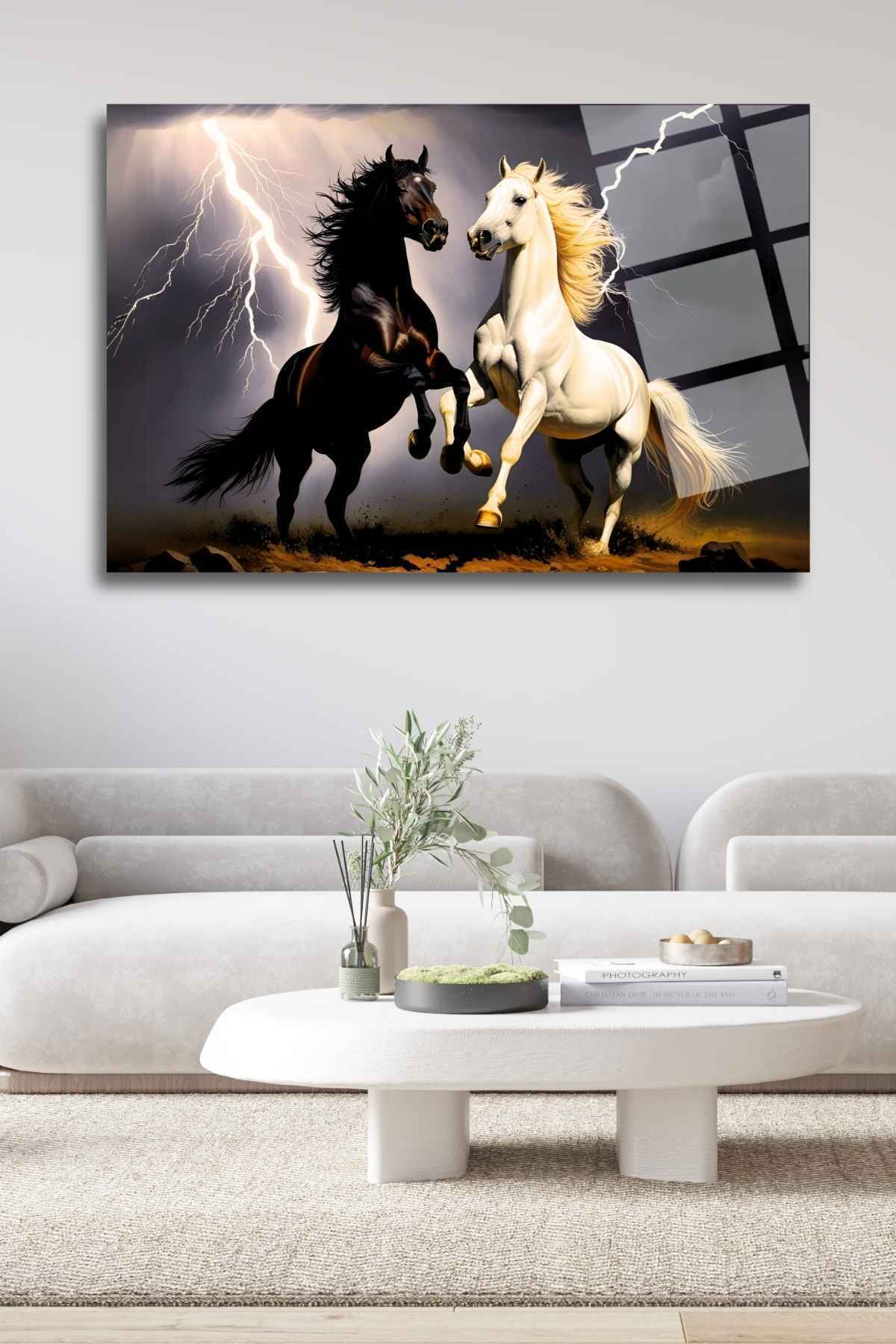 Şimşekler ve Atlar Tablosu , Kırılmaya Dayanıklı Cam Tablo 251 - 60 x 90
