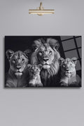 Aslan Ailesi, Siyah Beyaz Yatay Cam Tablo 464 - 30 x 45