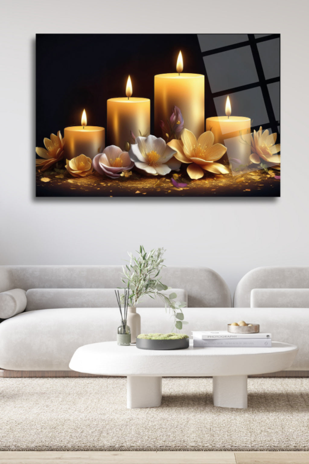 Mum Işığı ve Çiçekler , Kırılmaya Dayanıklı Cam Tablo HMDS0220