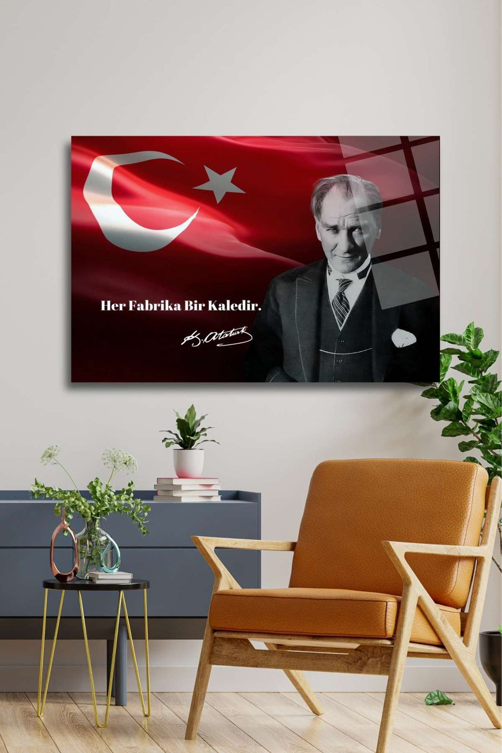 Atatürk Cam Tablo 95 " Her Fabrika Bir Kaledir " - 45 x 65