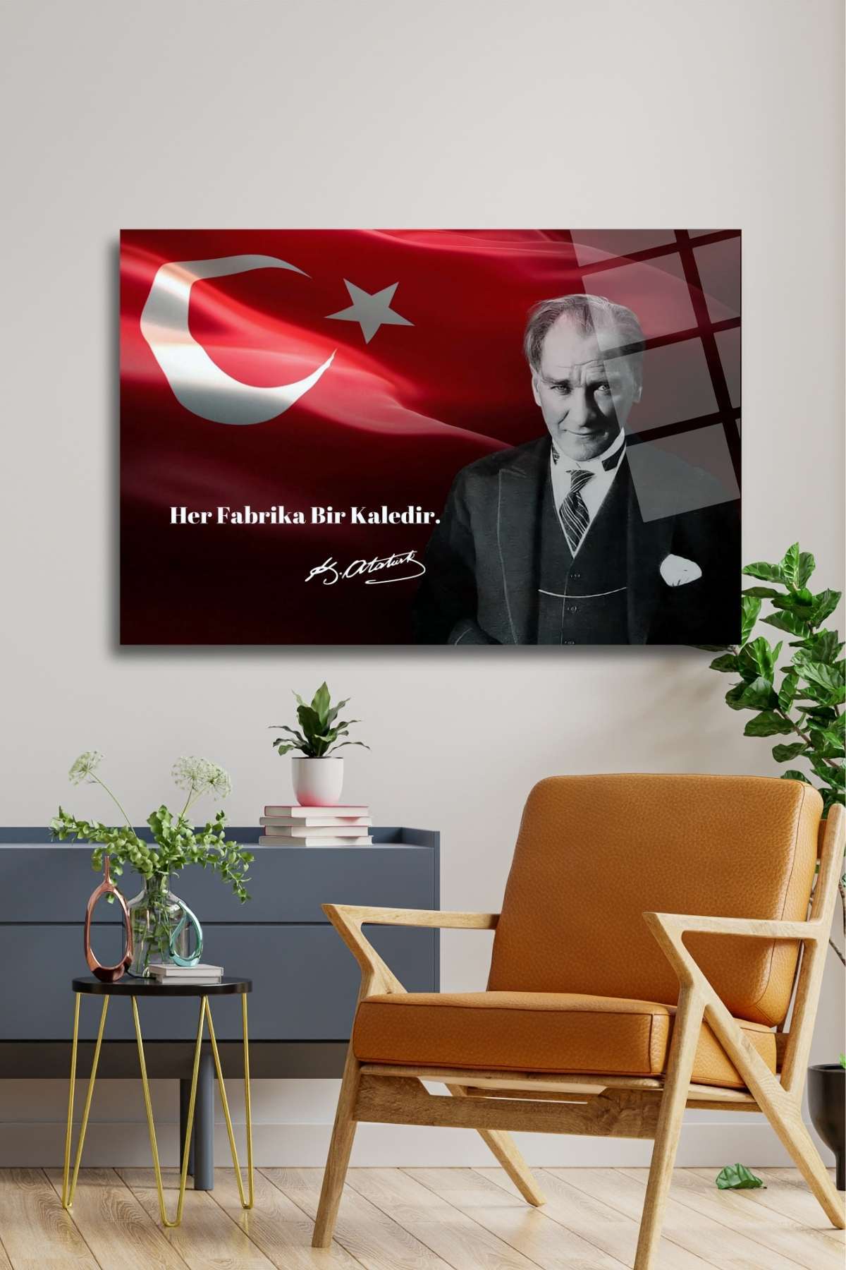 Atatürk Cam Tablo 95 " Her Fabrika Bir Kaledir " - 45 x 65