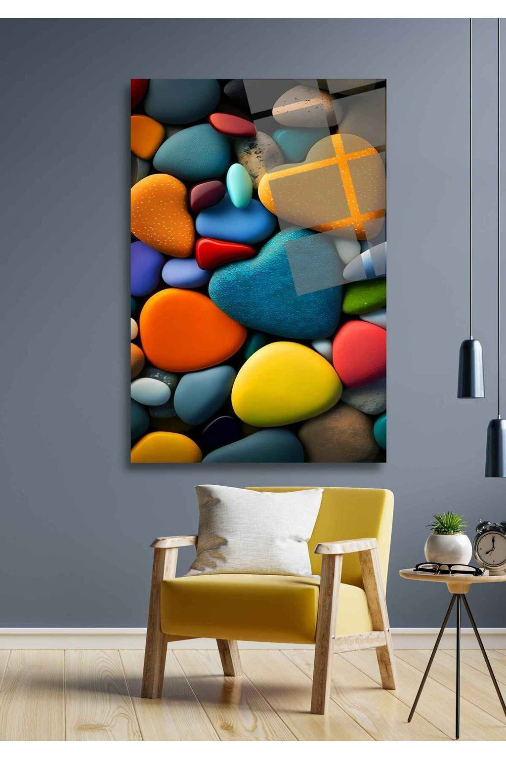 Çakıl Taşı Kalpli Cam Tablo 47 - 45 x 65