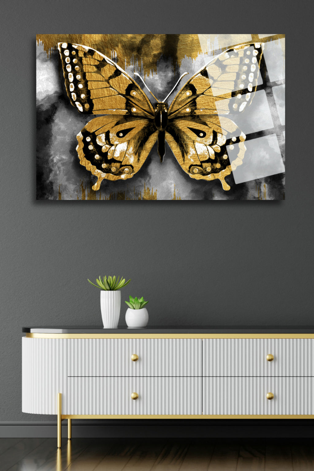 Kelebek,  Kırılmaya Dayanıklı, Yüksek Çözünürlüklü Cam Tablo 176 - 45 x 65