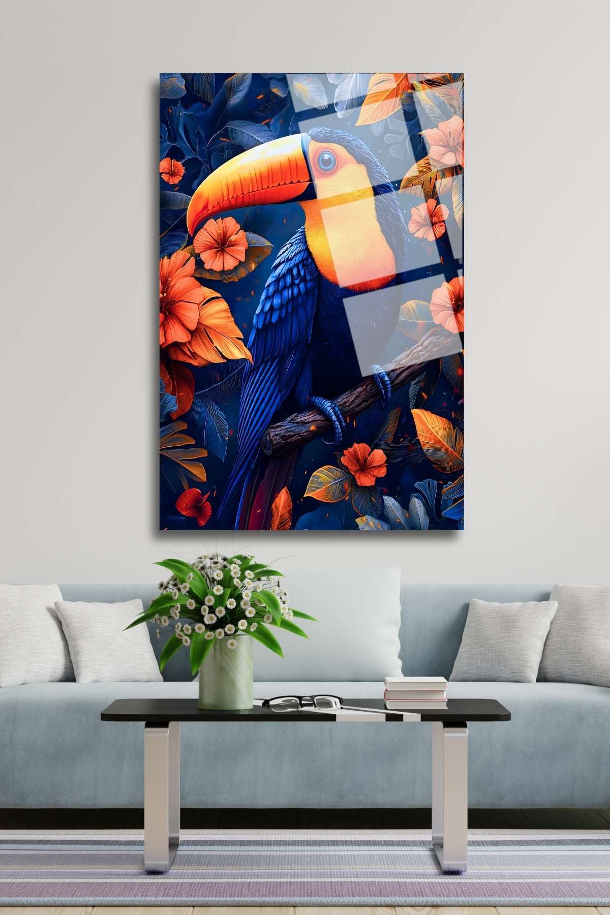 Papağan, Tukan Kuşu, Cam Tablo 234 - 30 x 45