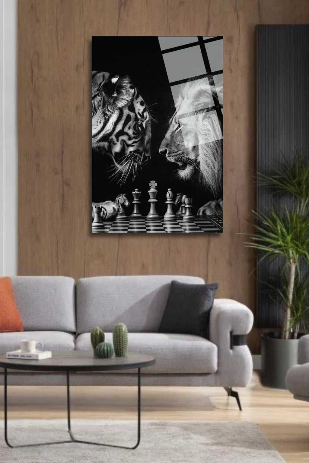 Satranç, Aslan ve Kaplan, Cam Tablo 249 - 45 x 65