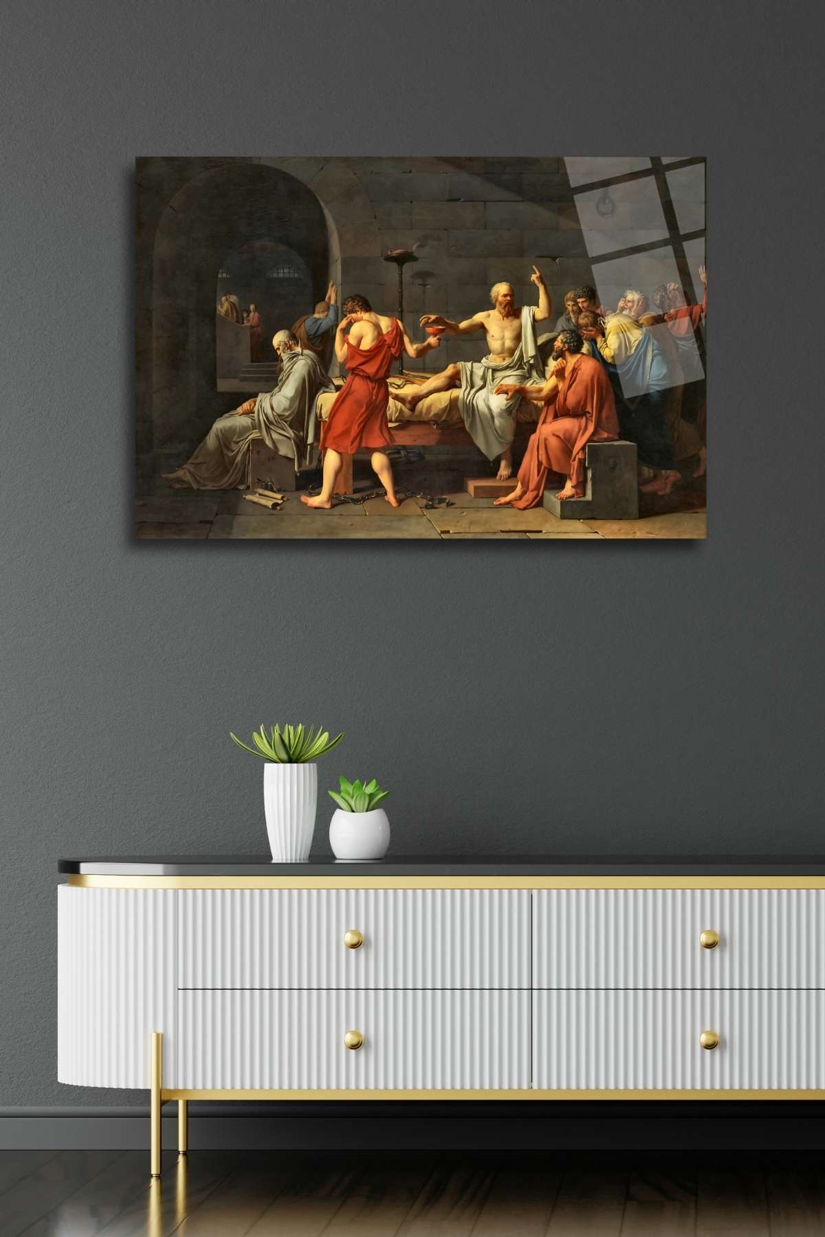 Sokrates'in Ölümü Tablosu, Kırılmaya Dayanıklı Cam Tablo 313 - 60 x 90