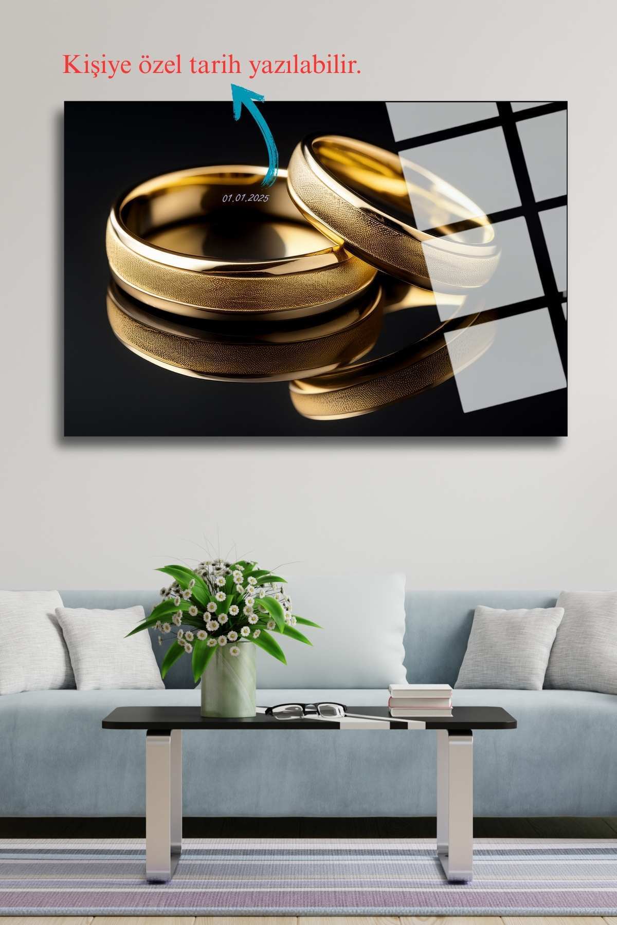 Nikah Yüzüğü, Nişan Yüzüğü, "Sonsuza Kadar", "Forever", Kırılmaya Dayanıklı Cam Tablo 238 - 60 x 90