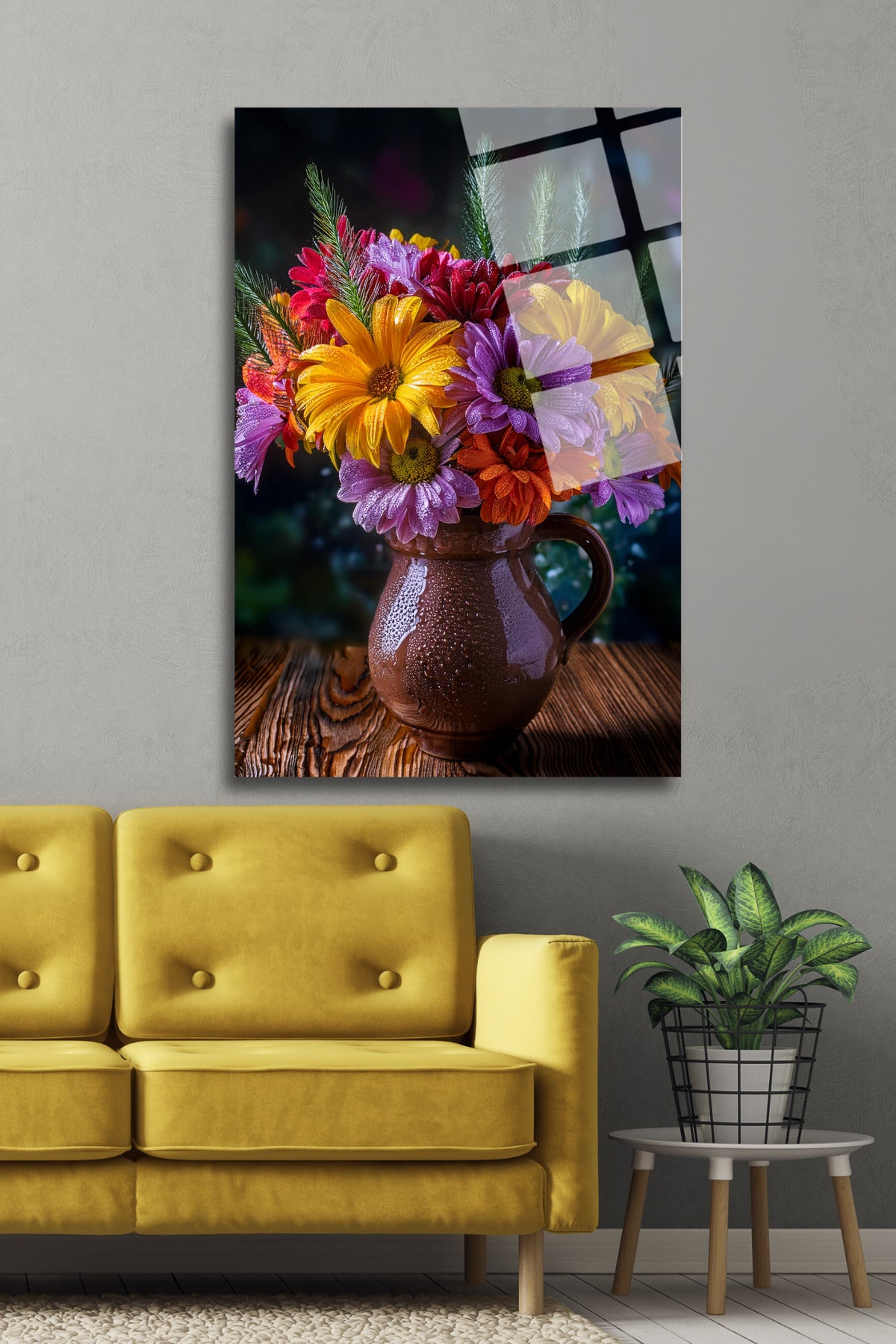 Papatyalar, Saksıda Çiçekler, Cam Tablo 142 - 45 x 65