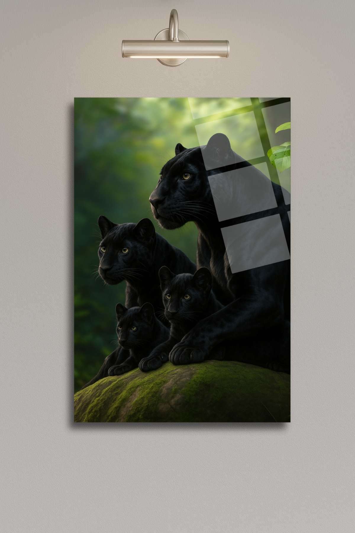 Siyah Jaguar Ailesi Cam Tablo 436 - 30 x 45