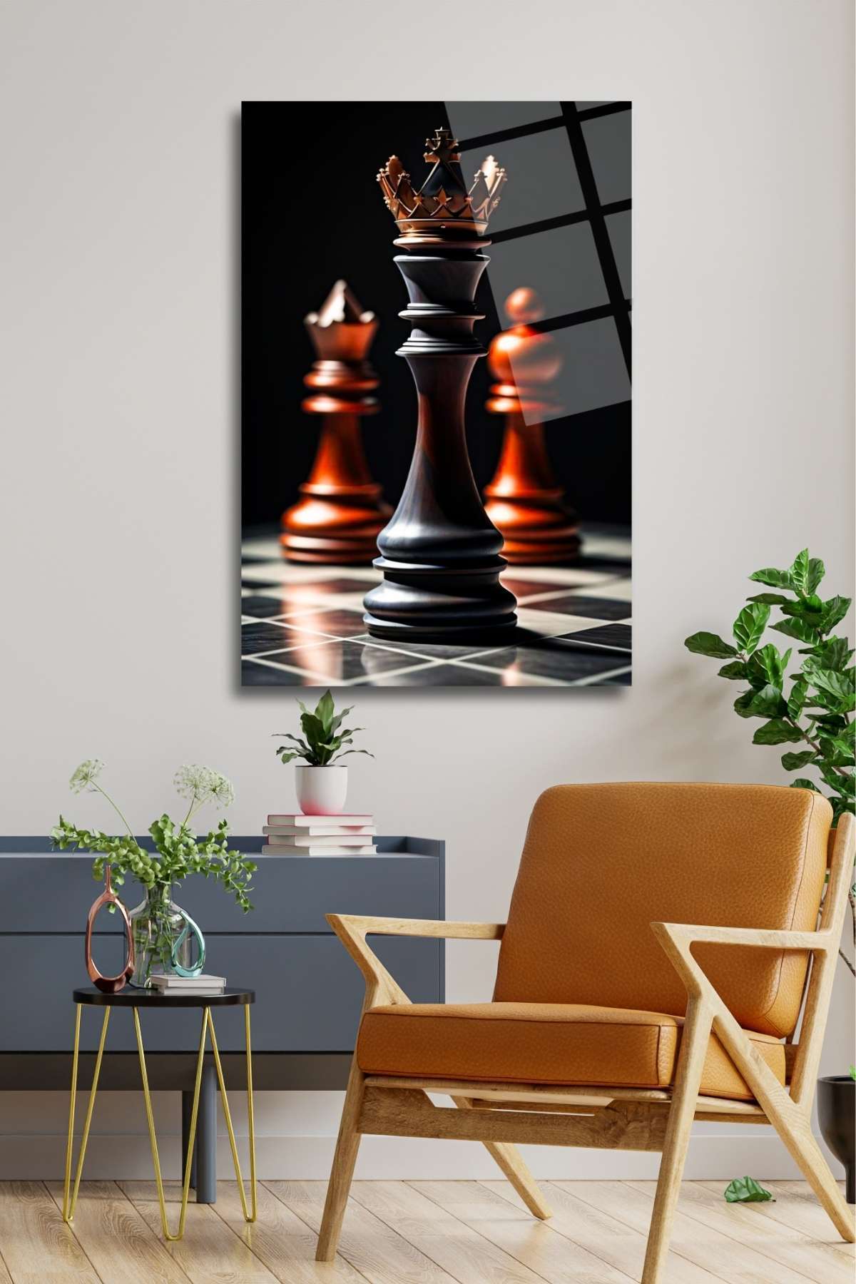Şah Tablosu , Satranç Temalı, Kırılmaya Dayanıklı Cam Tablo 305 - 45 x 65