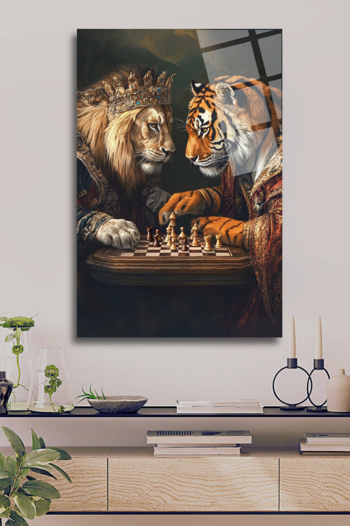Satranç, Aslan ve Kaplan, Cam Tablo 135 - 45 x 65