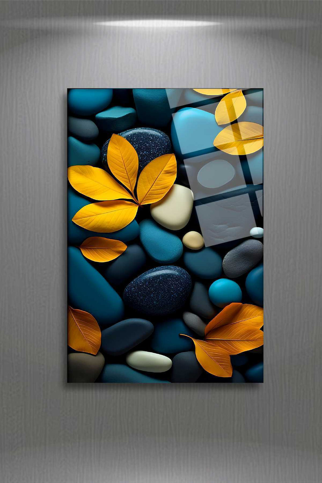 Çakıl Taşı Yapraklı  Cam Tablo 48 - 30 x 45