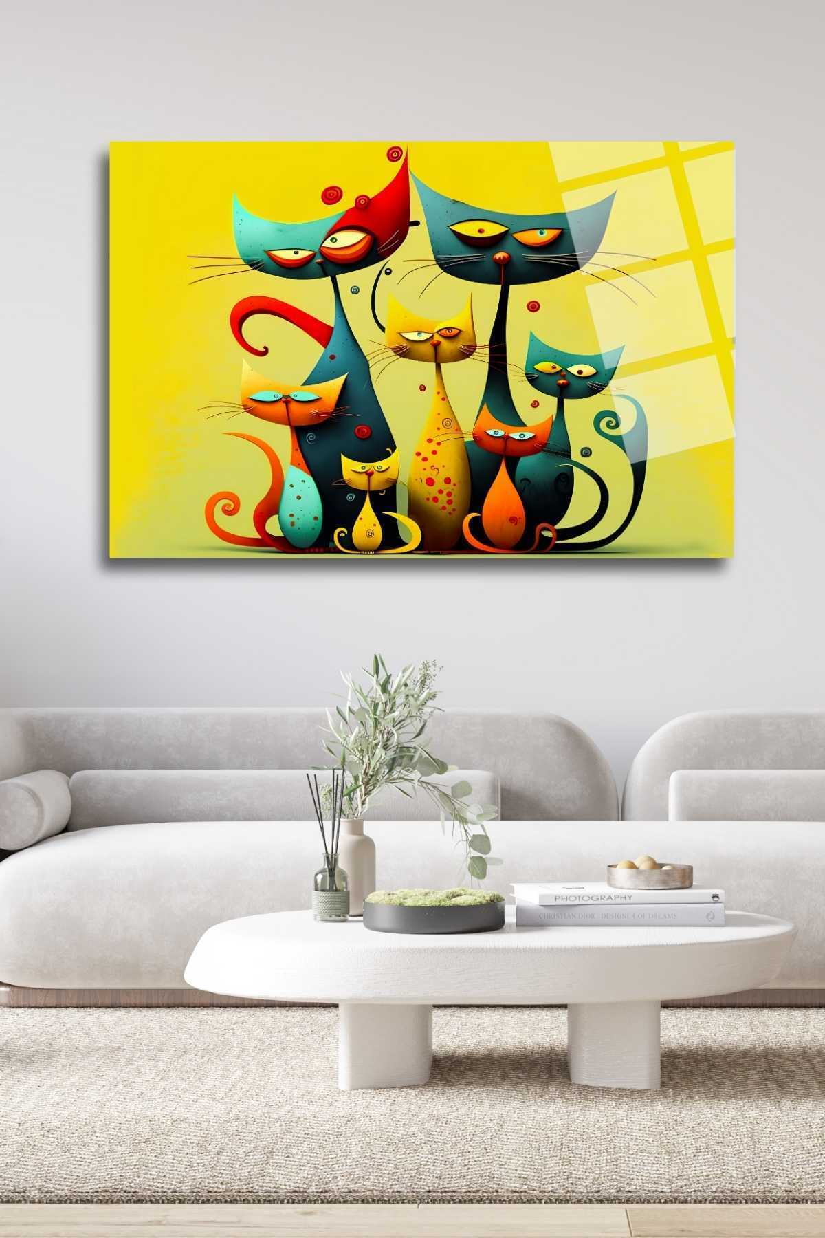 Kedi Ailesi Cam Tablo 46 - 45 x 65