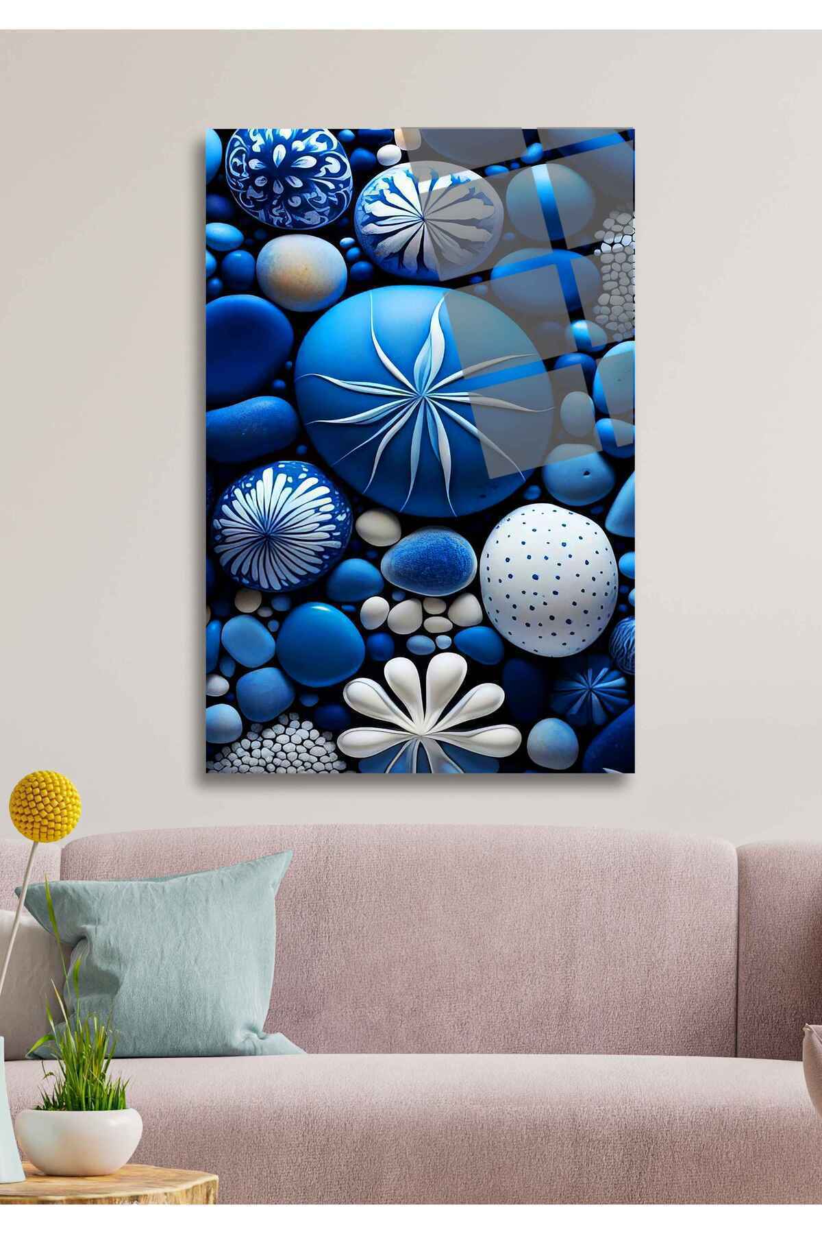 Mavi Çakıl Taşları Cam Tablo 49 - 30 x 45