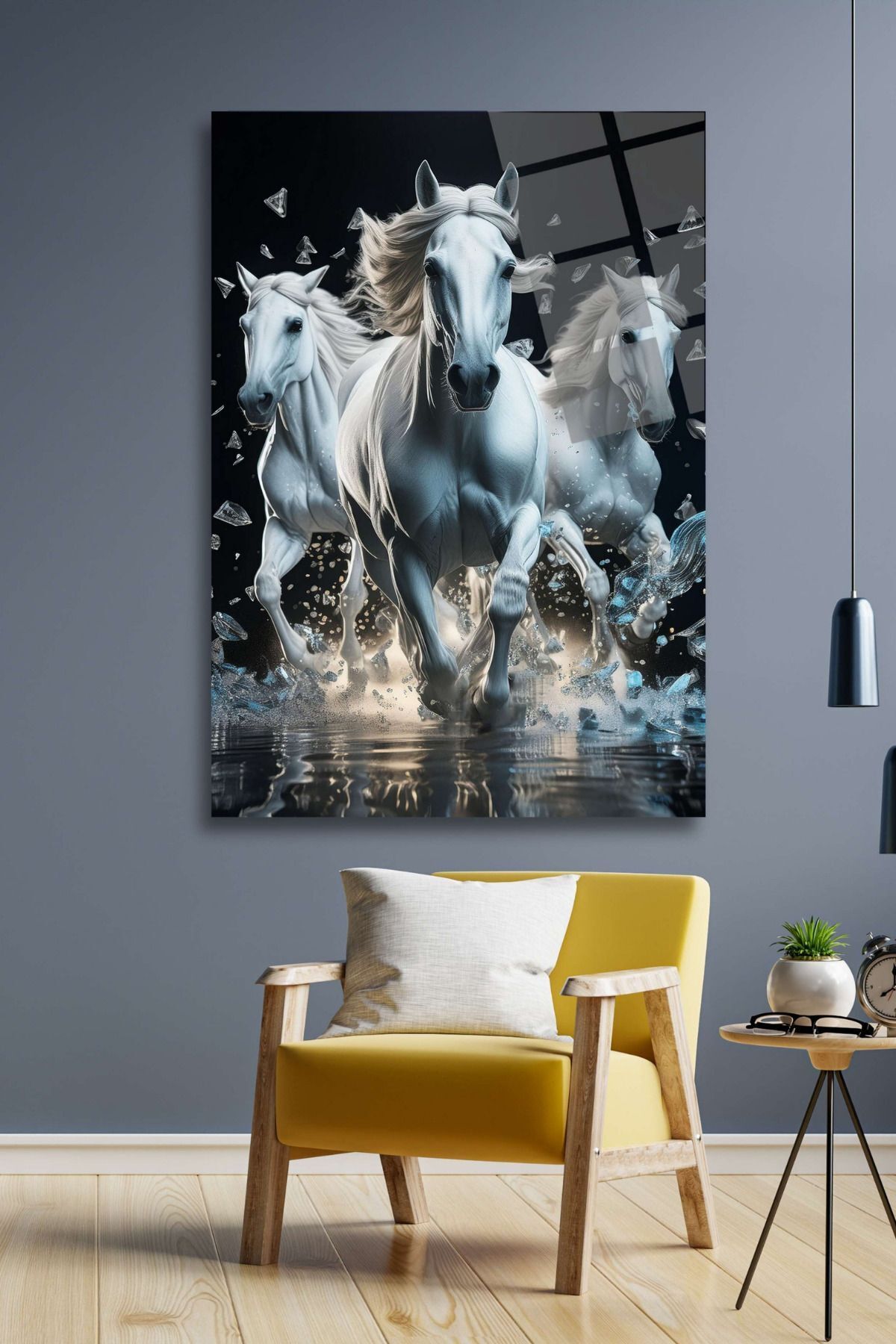 Beyaz Atlar Cam Tablo 73 - 60 x 90