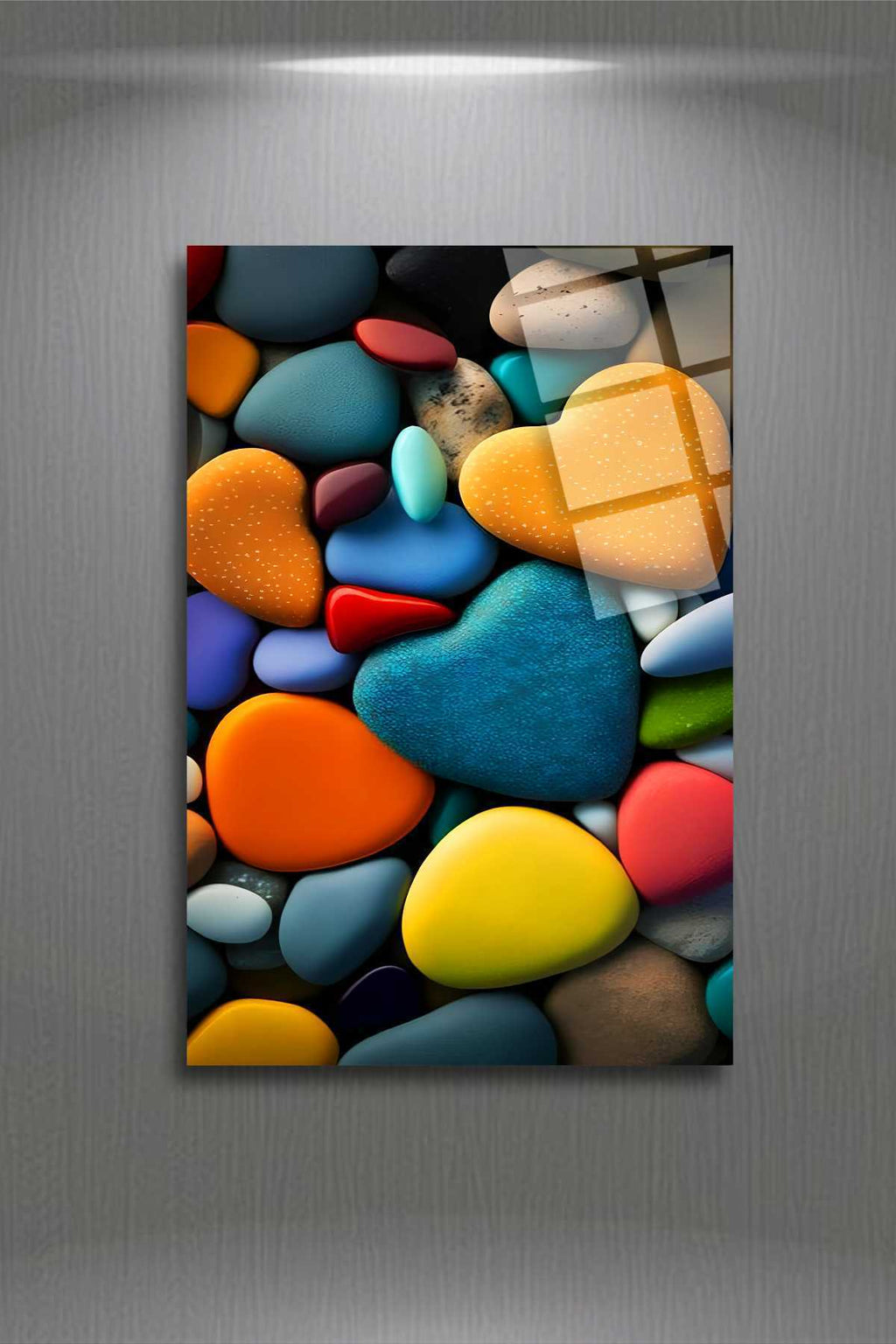 Çakıl Taşı Kalpli Cam Tablo 47 - 30 x 45