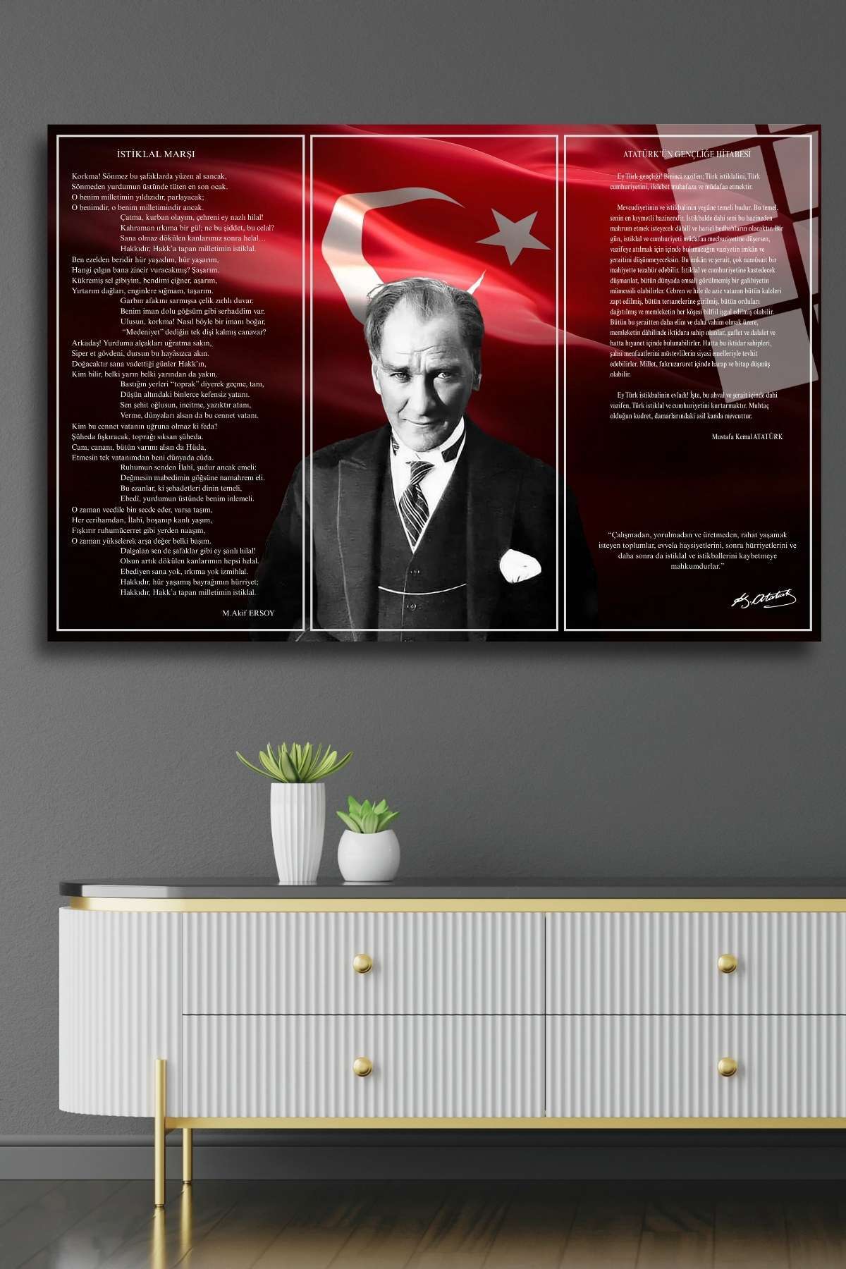 Atatürk, Gençliğe Hitabe, İstiklal Marşı Cam Tablo 341