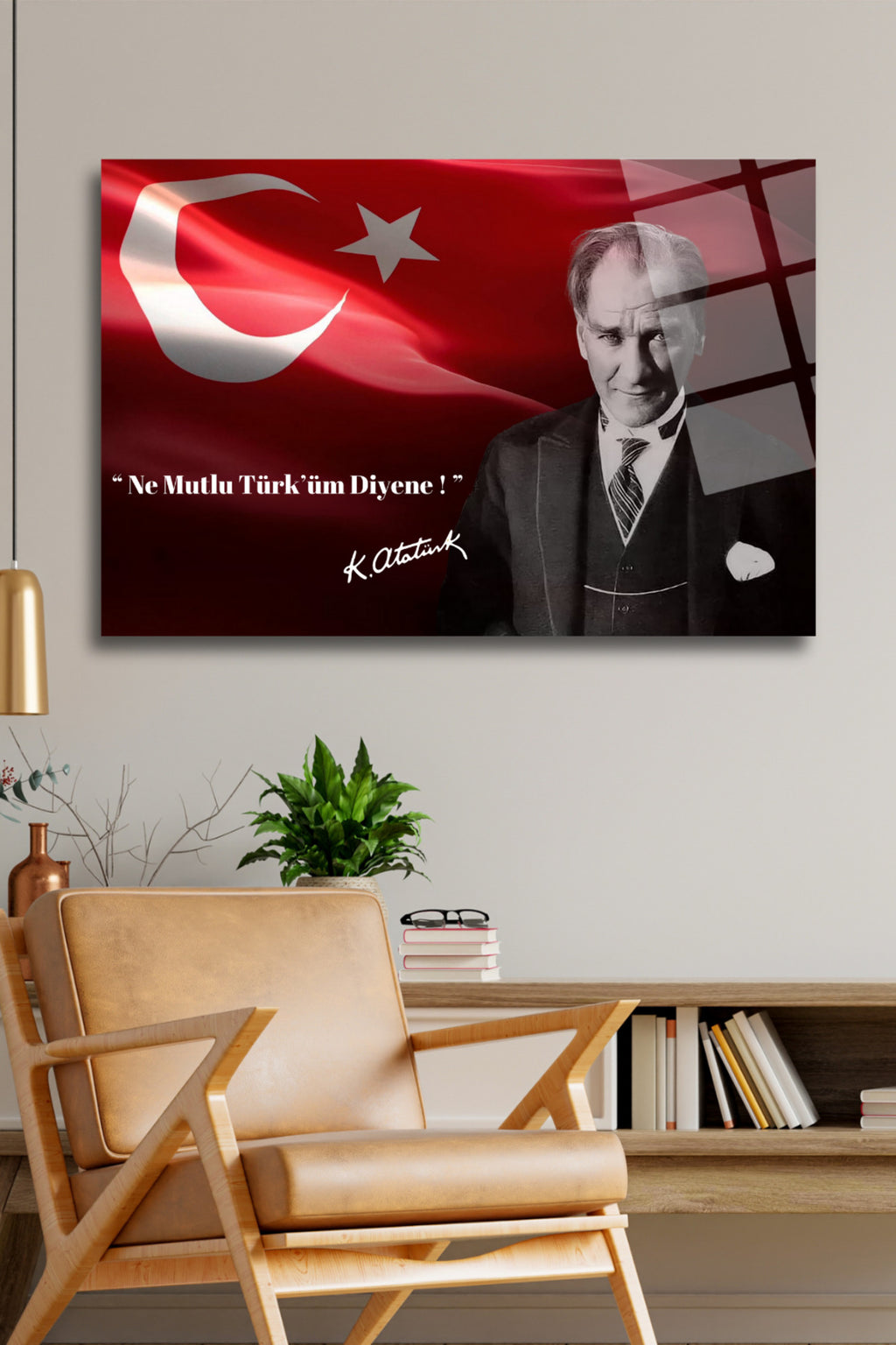 Mustafa Kemal Atatürk " Ne Mutlu Türk'üm Diyene " Cam Tablo 143 - 45 x 65
