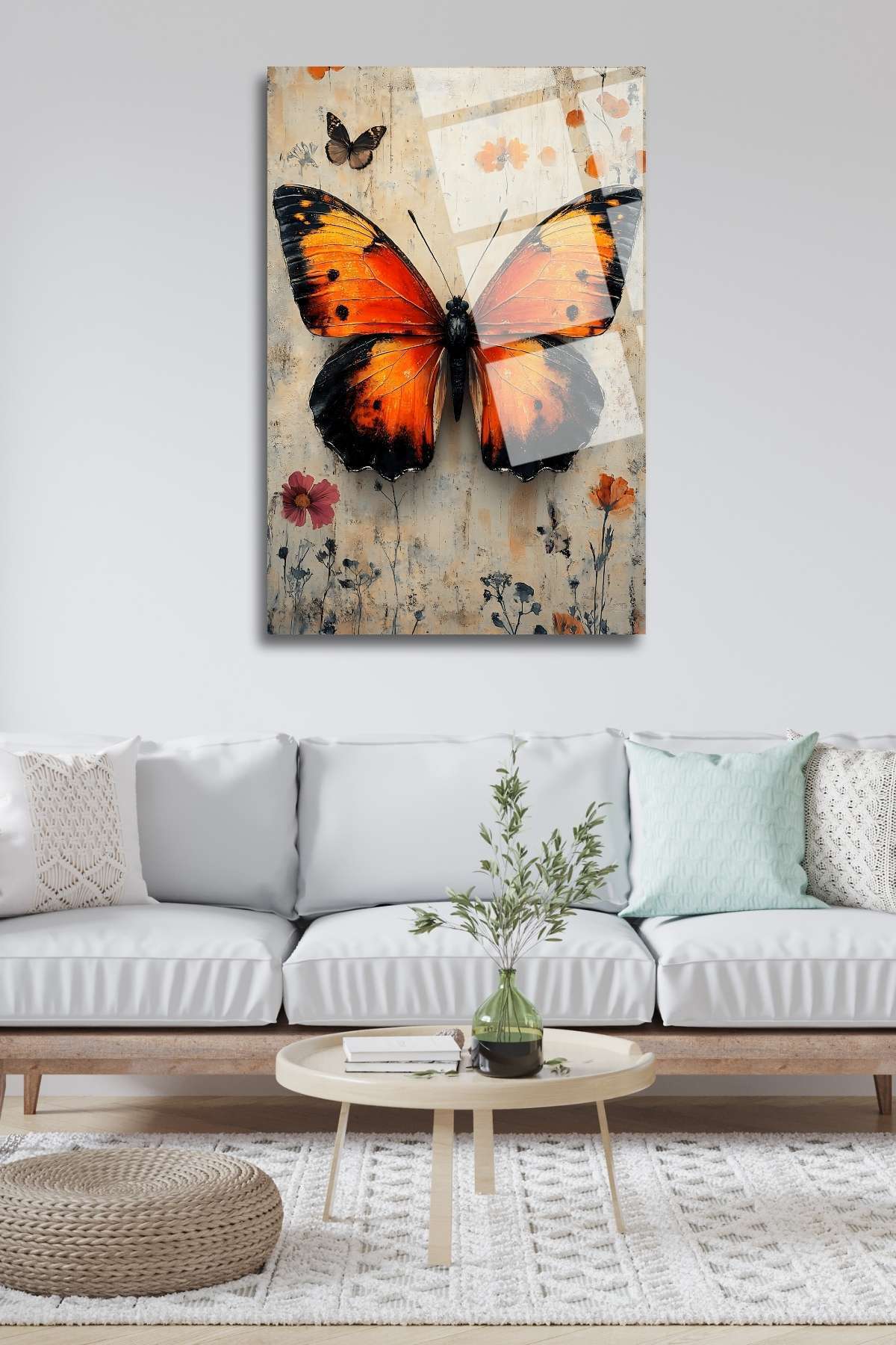 Kelebek Temalı, Kırılmaya Dayanıklı, Yüksek Çözünürlüklü Cam Tablo 237 - 45 x 65