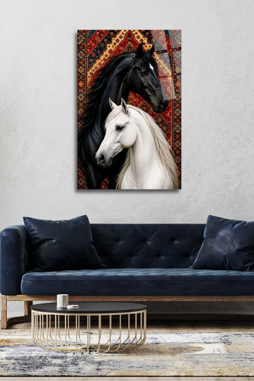 Siyah ve Beyaz At , Aşk Temalı , Cam Tablo HMDS0472