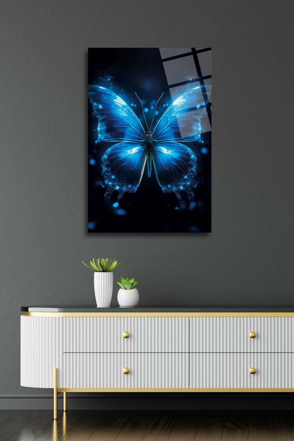 Mavi Kelebek Kırılmaya Dayanıklı Cam Tablo 450 - 60 x 90
