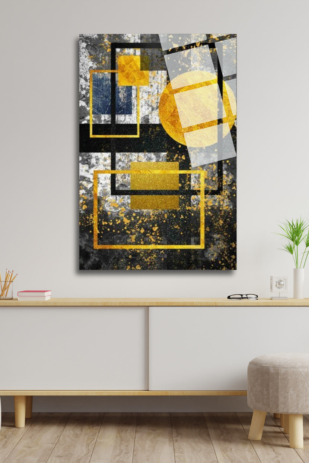Geometrik Desenler, Modern, Cam Tablo 140 - 45 x 65