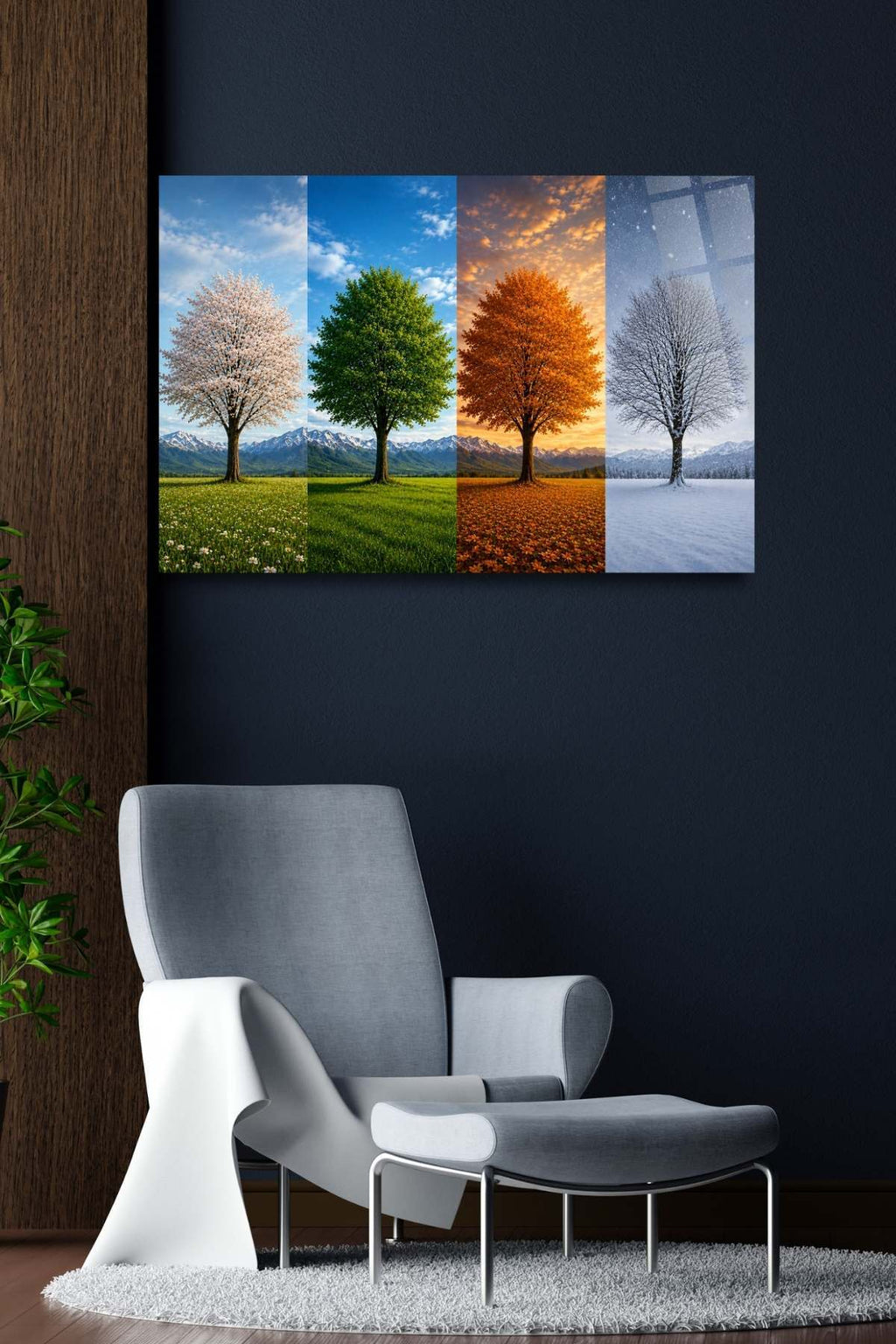 Dört Mevsim Tablosu, Dekoratif Cam Tablo 474 - 60 x 90