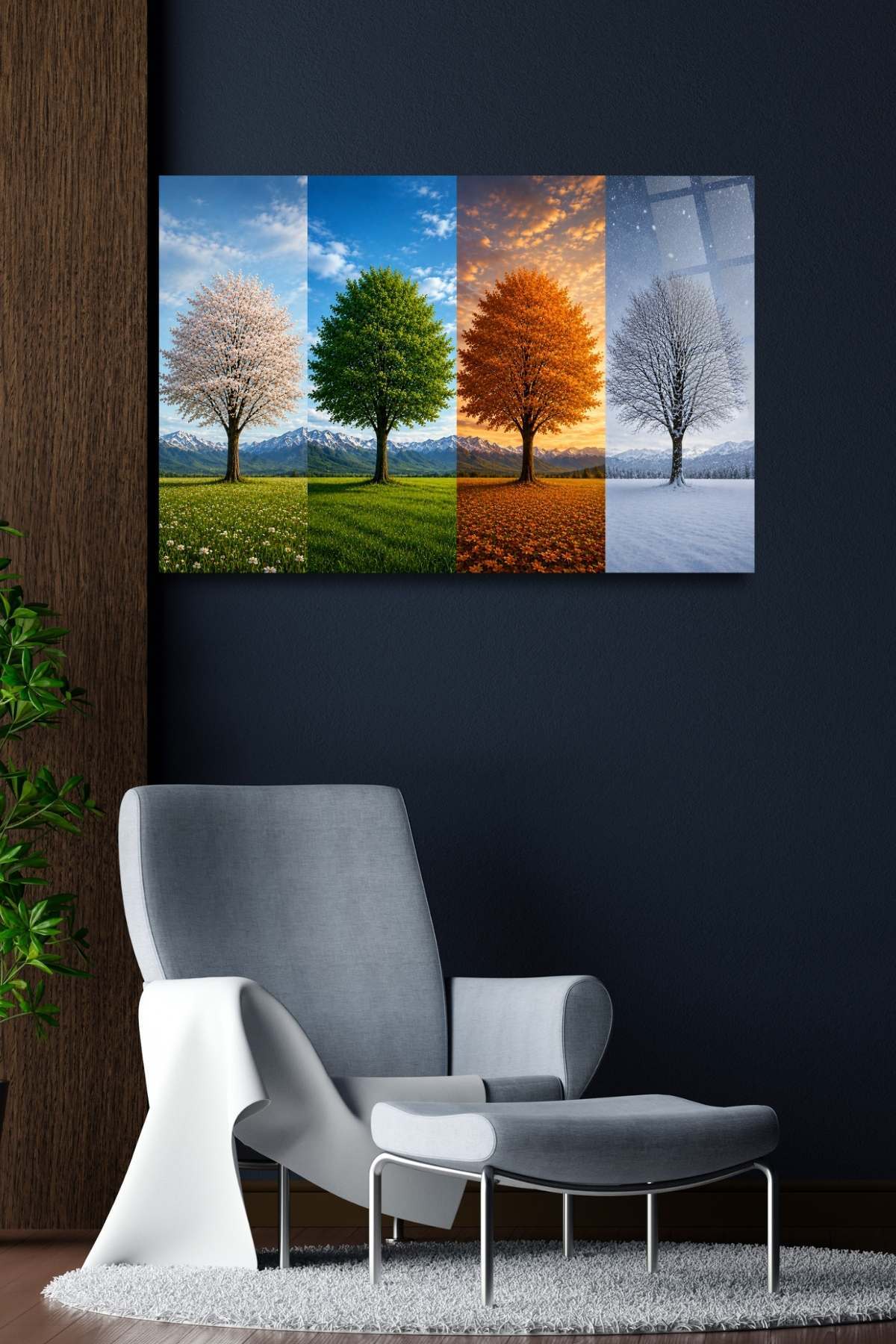 Dört Mevsim Tablosu, Dekoratif Cam Tablo 474 - 60 x 90