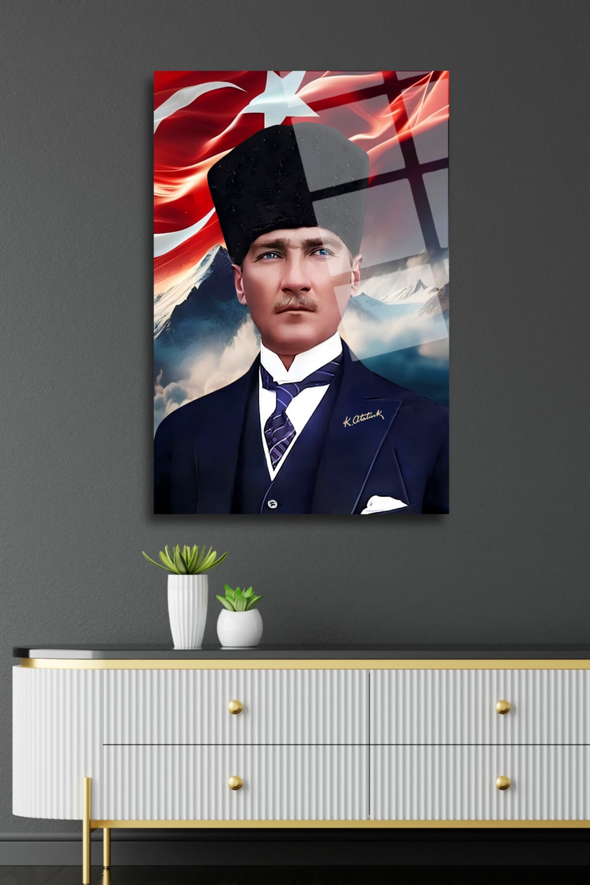 Mustafa Kemal Atatürk Cam Tablo 52 - 45 x 65