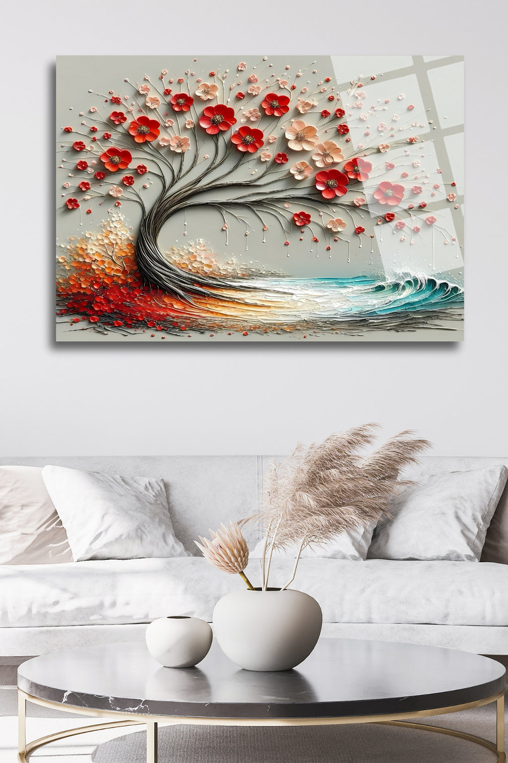 Çiçek Açan Ağaç Modern Cam Tablo 81 - 45 x 65