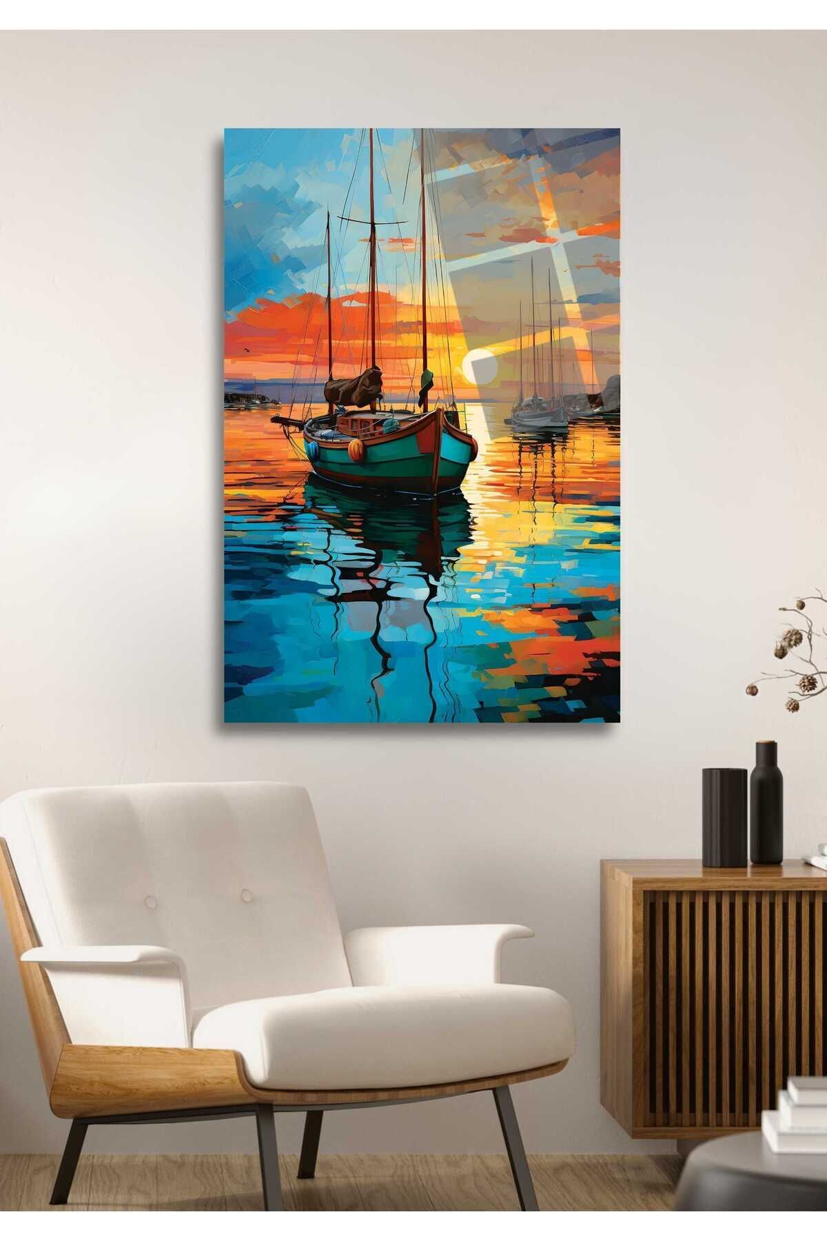 Deniz, Sandal, Gün Batımı  Cam Tablo HMDS0023