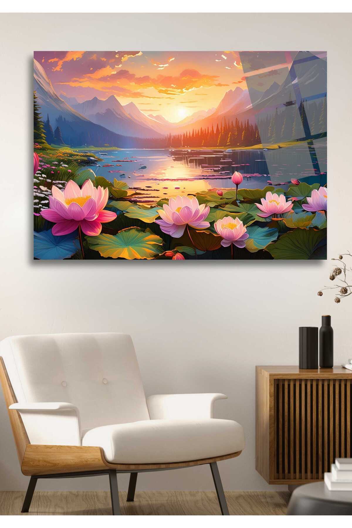 Lotus Çiçeği, Nilüfer Çiçeği, Cam Tablo 64 - 30 x 45