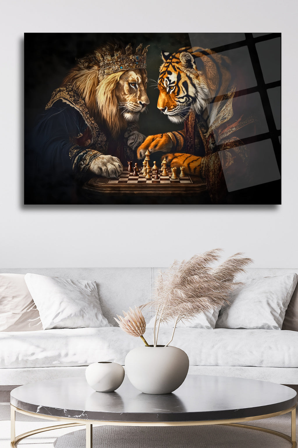 Satranç, Aslan ve Kaplan Yatay Cam Tablo 169 - 45 x 65