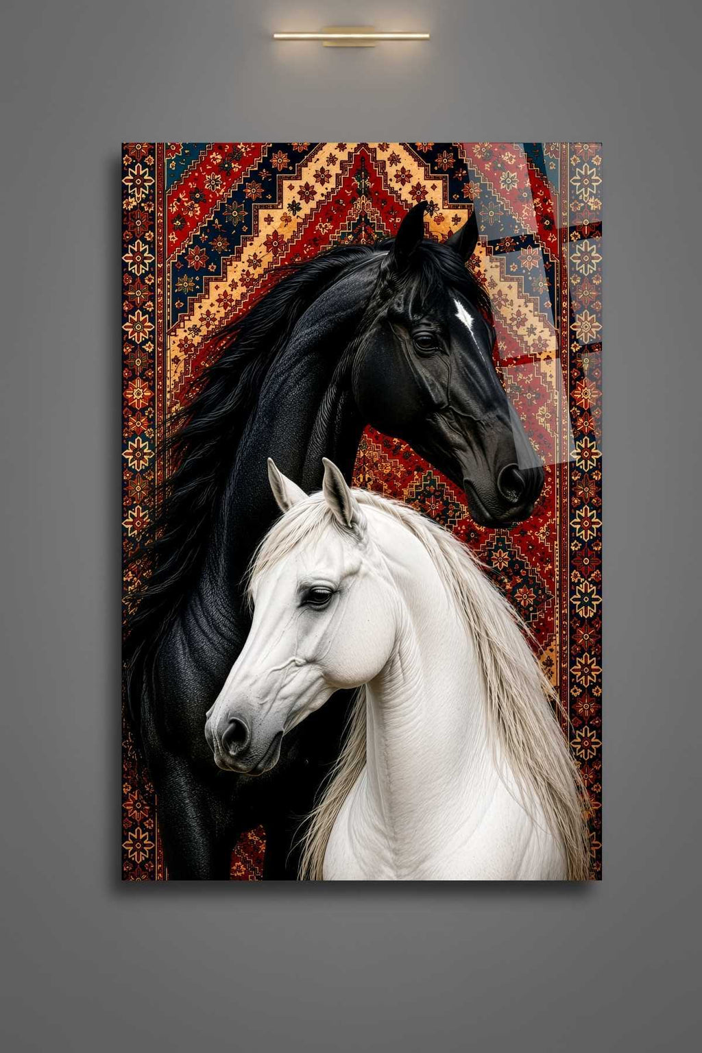 Siyah ve Beyaz At , Aşk Temalı , Cam Tablo 472 - 30 x 45