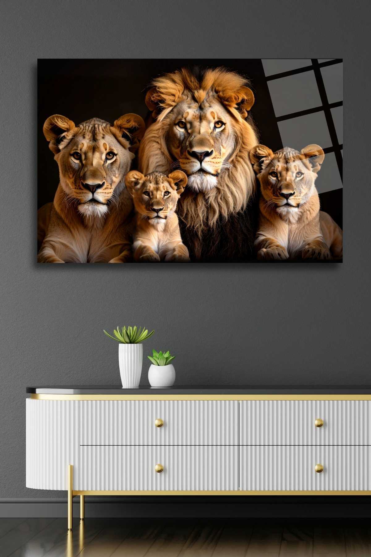 Aslan Ailesi Tablosu, Kırılmaya Dayanıklı Cam Tablo 321 - 60 x 90