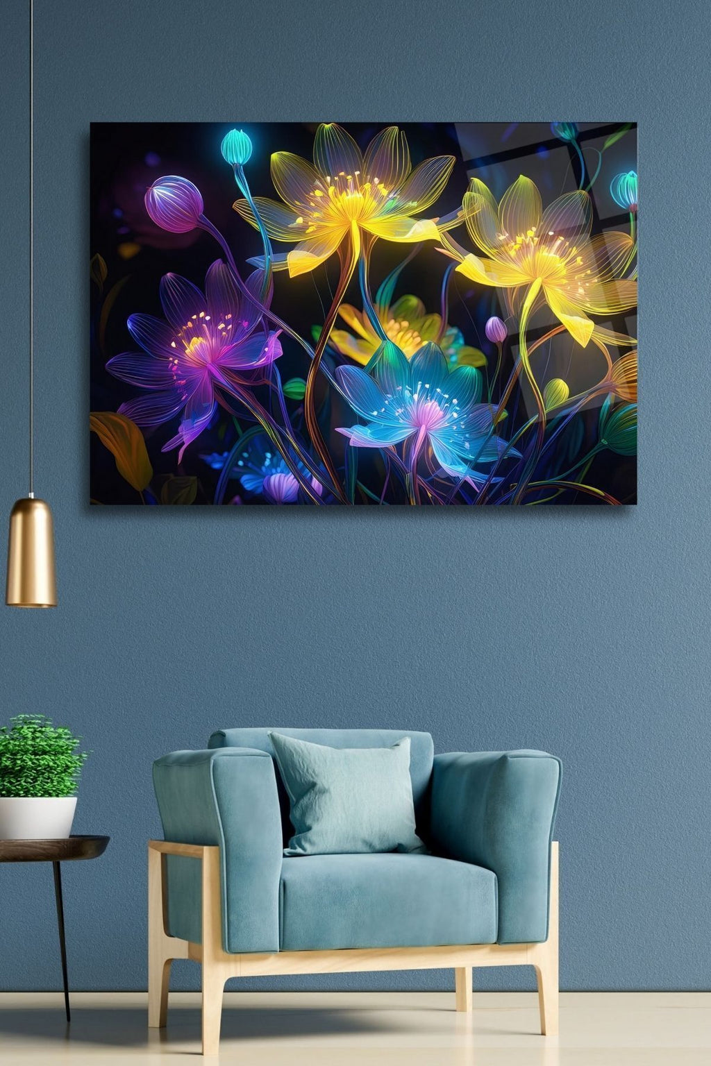 Işık Saçan Çiçekler Cam Tablo 84 - 30 x 45