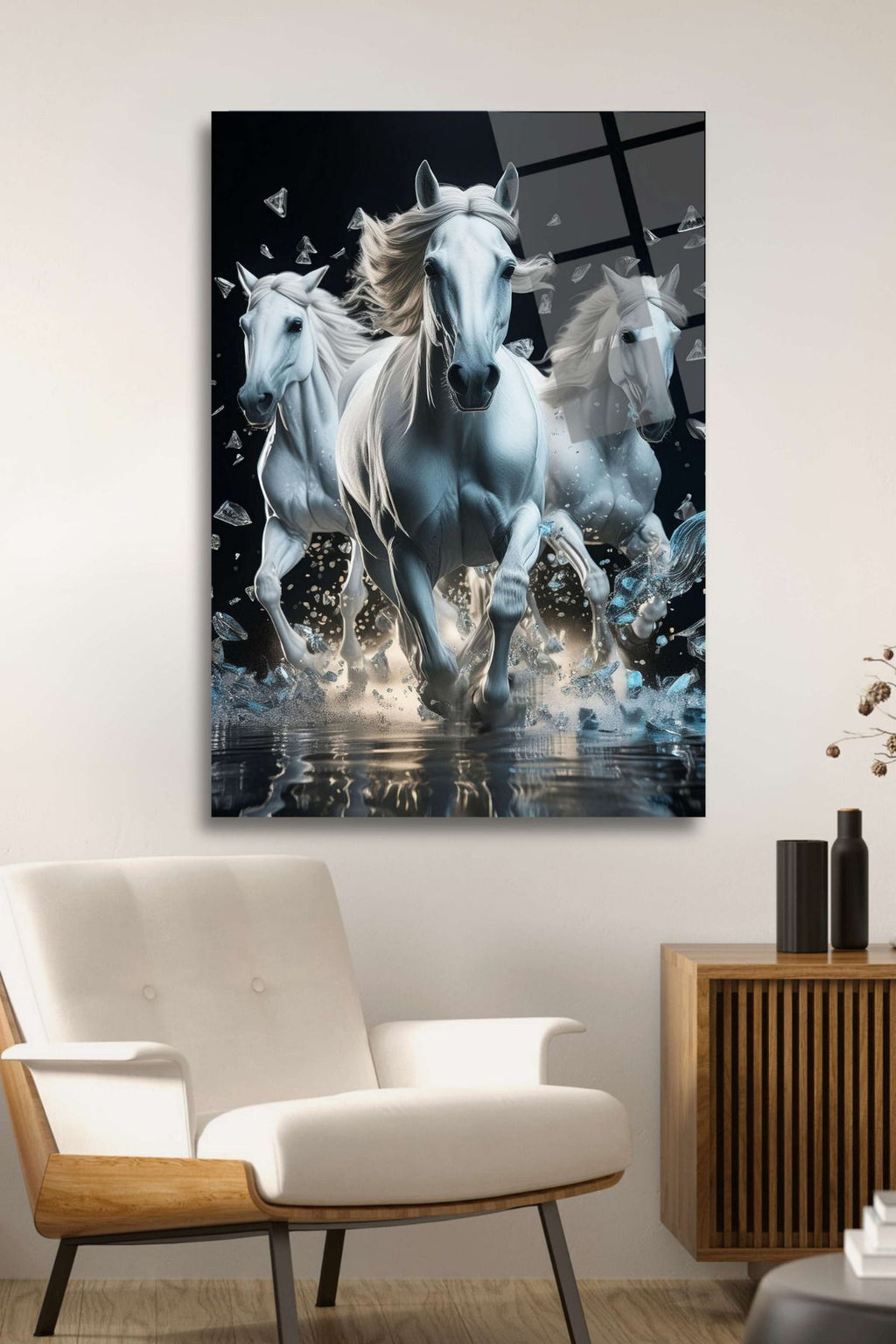 Beyaz Atlar Cam Tablo 73 - 30 x 45