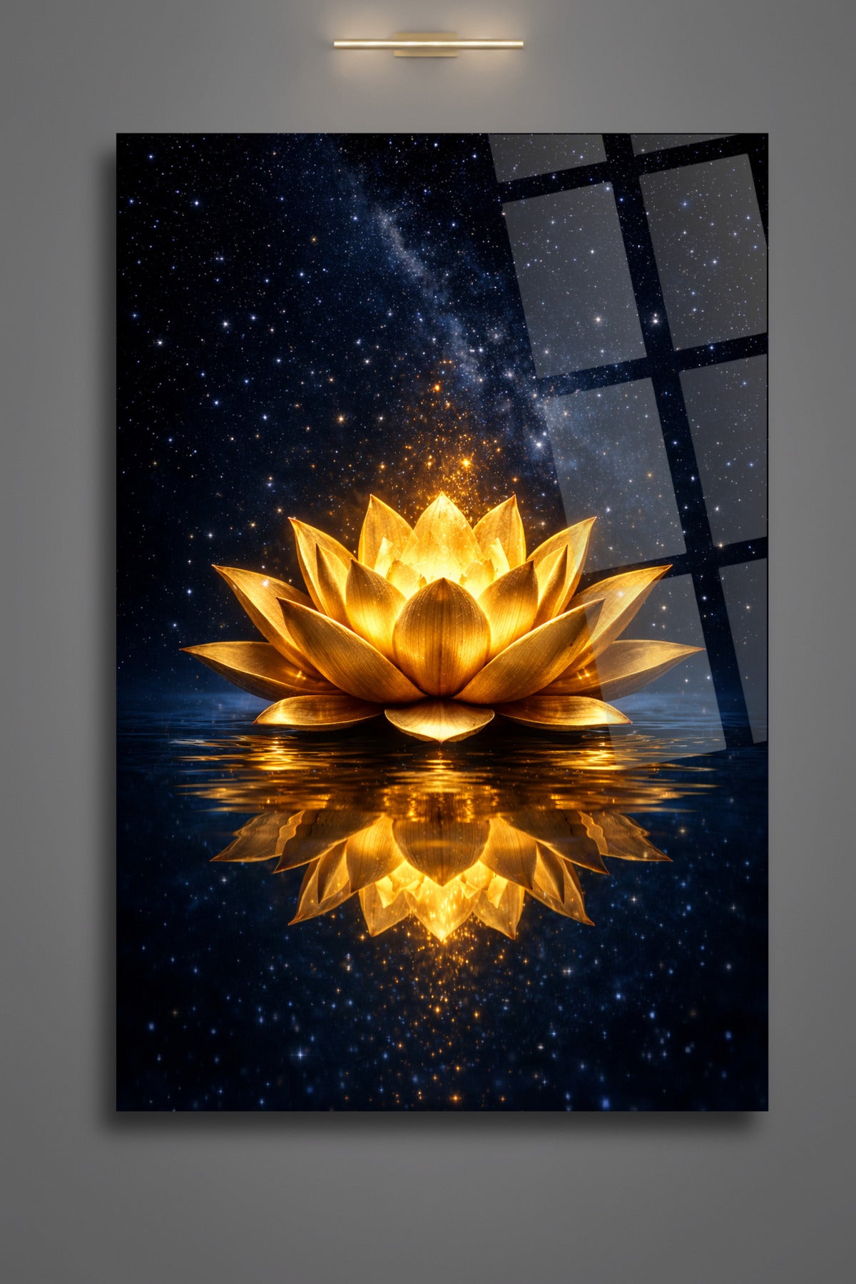 Altın Renkli Lotus Çiçeği , Dekoratif Cam Tablo 476 - 30 x 45