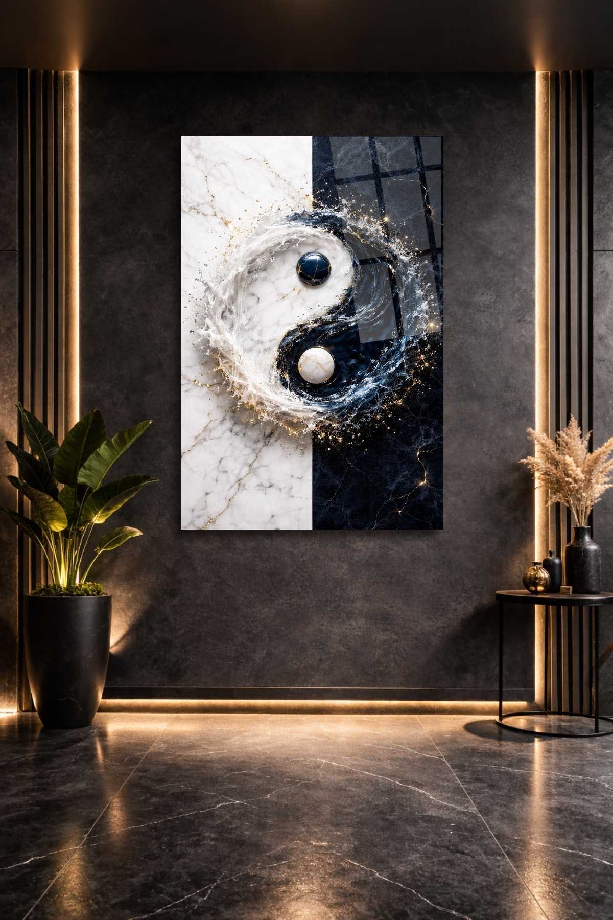 Yinyang Mermer Desenli Cam Tablo 463 - 30 x 45