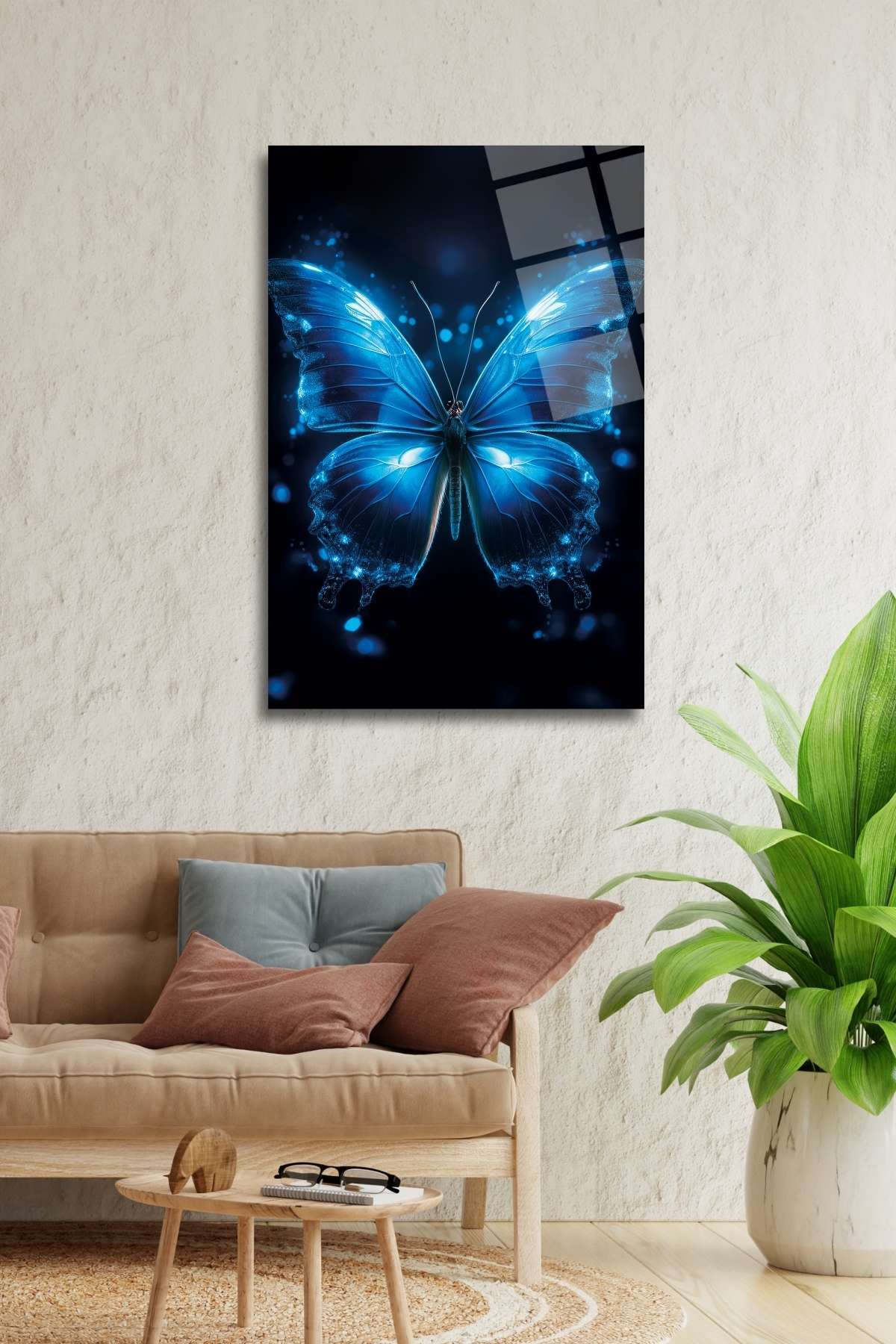 Mavi Kelebek Kırılmaya Dayanıklı Cam Tablo 450 - 45 x 65