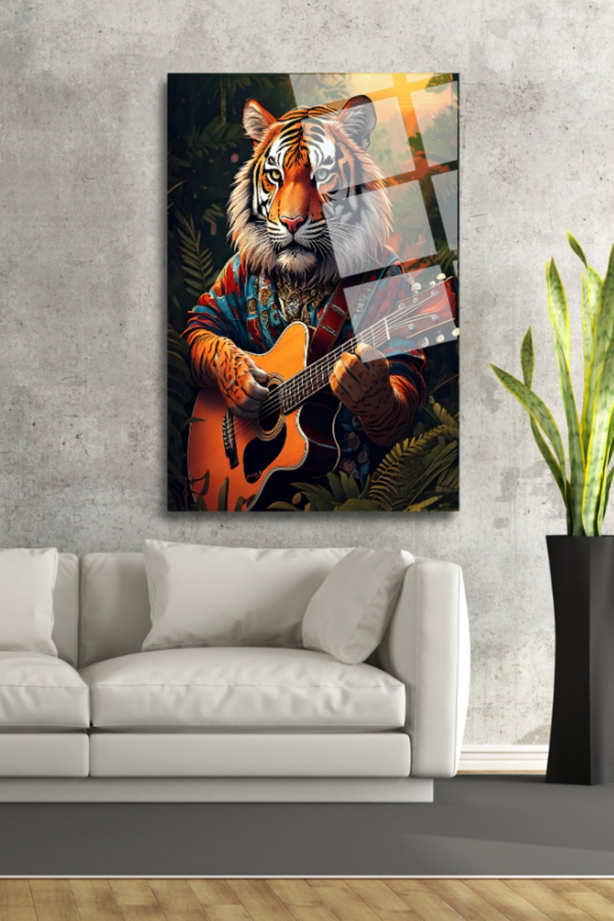 Gitar Çalan Kaplan Cam Tablosu 213 - 60 x 90