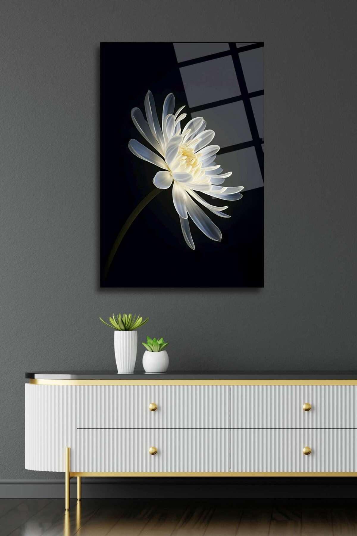 Beyaz Çiçek Cam Tablo 303 - 60 x 90