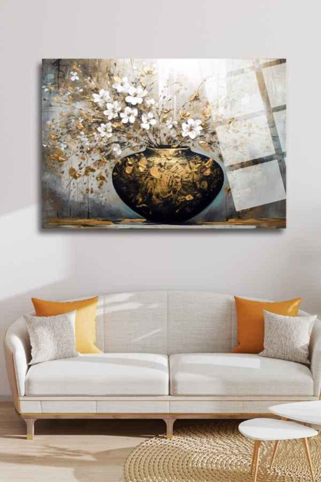 Vazo ve Çiçekler, Yüksek Çözünürlüklü, Dayanıklı Cam Tablo 208 - 45 x 65