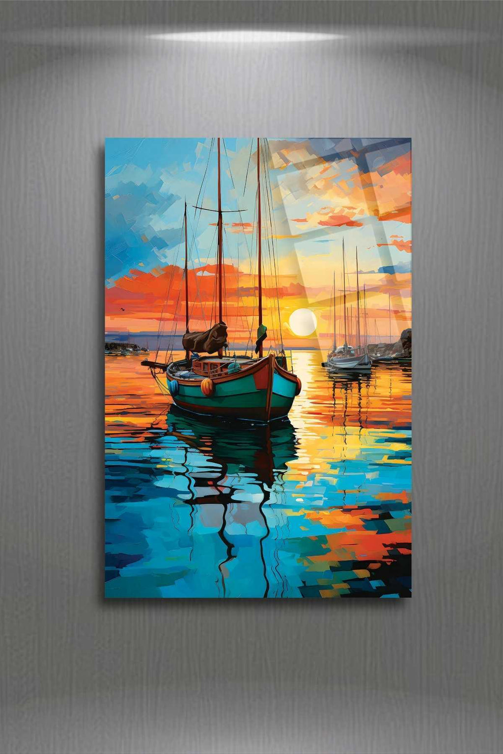 Deniz, Sandal, Gün Batımı  Cam Tablo 23 - 30 x 45
