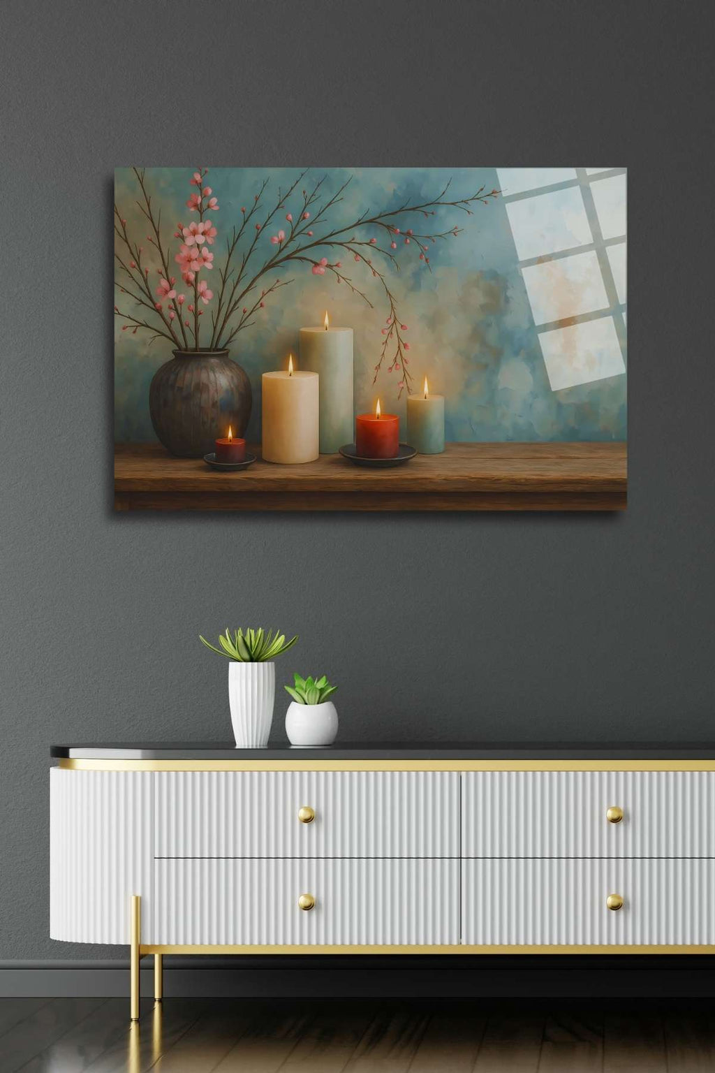Mumlar ve Çiçekler Cam Tablo 394 - 45 x 65